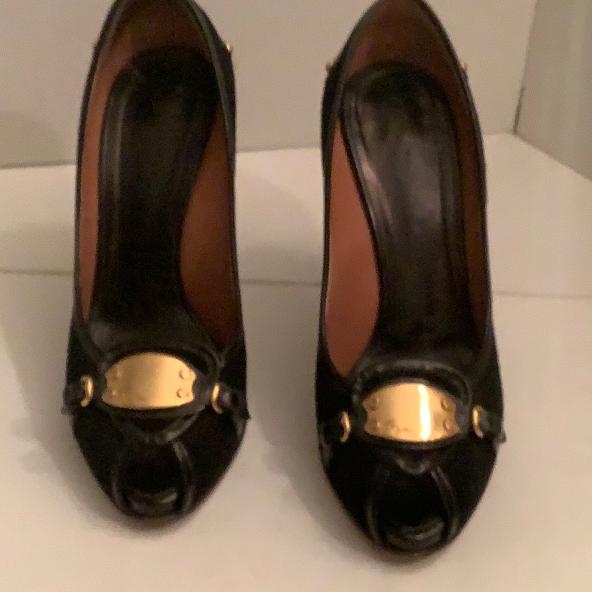 Giuseppe Zanotti Suede Open Toe Gold Buckle Detail Hidden Platform